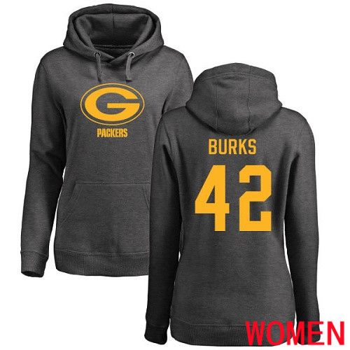 Green Bay Packers Ash Women #42 Burks Oren One Color Nike NFL Pullover Hoodie Sweatshirts->nfl t-shirts->Sports Accessory